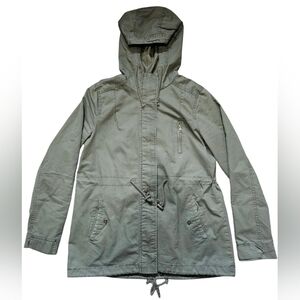 Women's Army Green Hooded Button Up Jacket, Size Large
